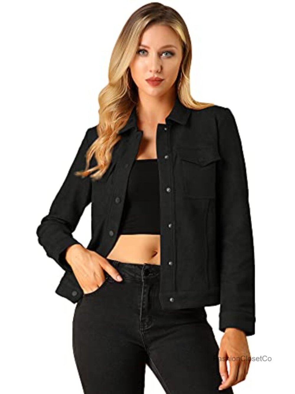 Faux Suede Shacket Snap Front Loose Fit Casual Jacket